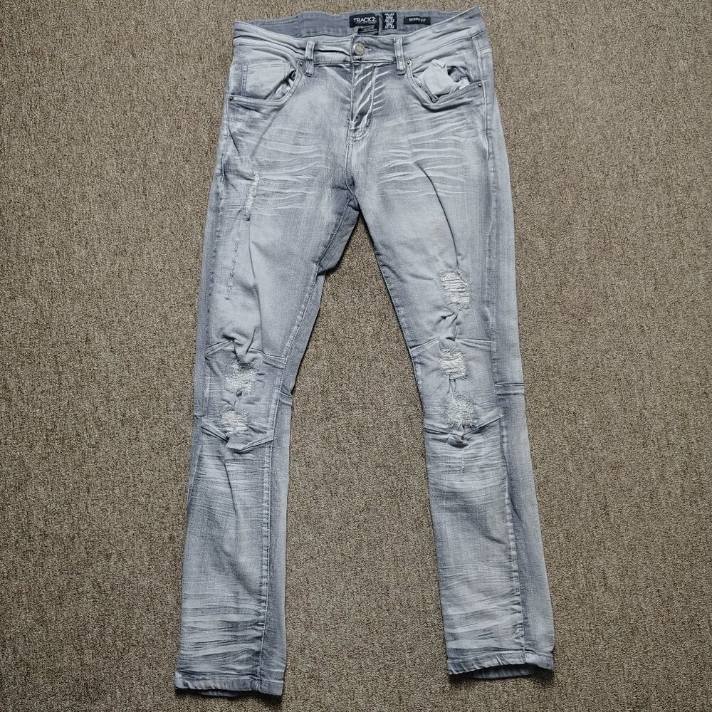 TRACK23 Skinny Jeans Men 32x32 Gray Stretch Distressed Denim Streetwear